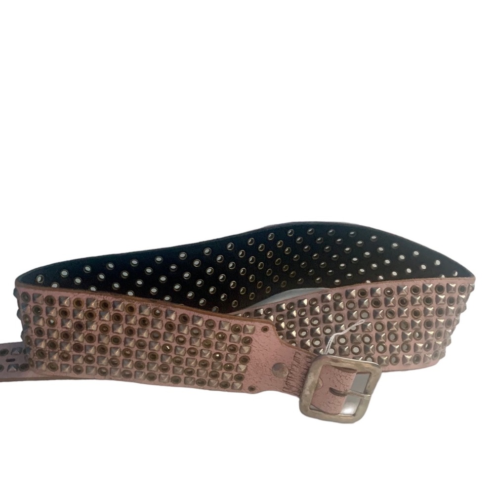 Baltazar Pyramid & Grommet Studded Pink Leather Distressed Belt Y2K S